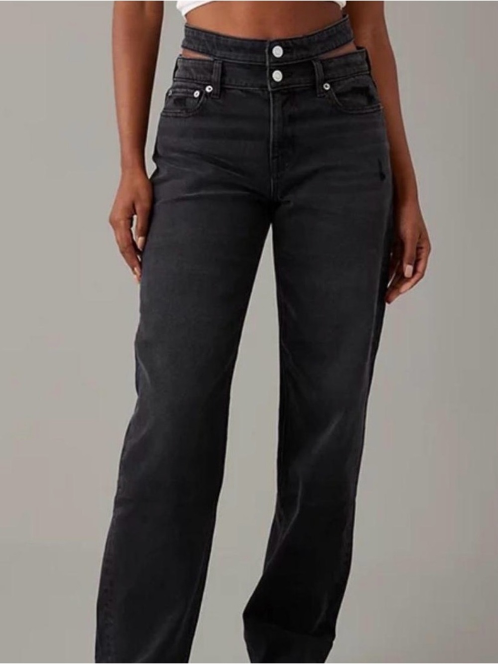 American Eagle Outfitters Black High-Rise Cut Out Jeans